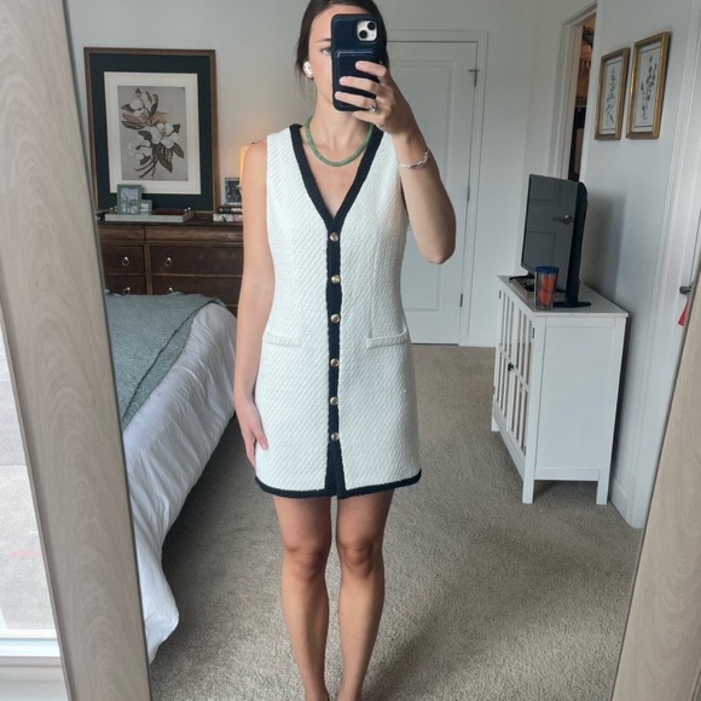 bebop Dress White Gold Buttons Sleeveless Elegant Sz S